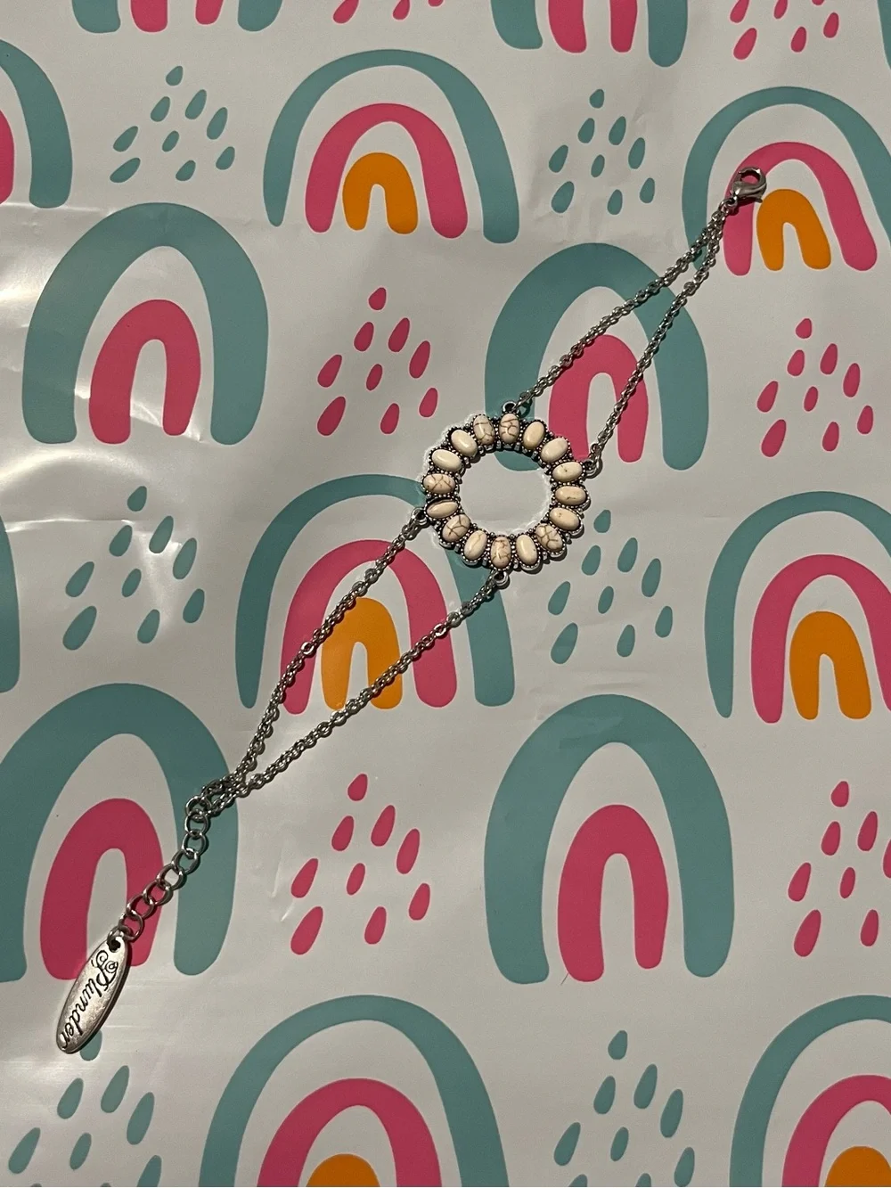 Plunder Silver-Tone Circle Bracelet with Cream Beads
